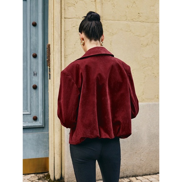 Commense Burgundy Lapel Suede Jacket, Collared Zipper-Pockets Size S - Picture 5 of 6
